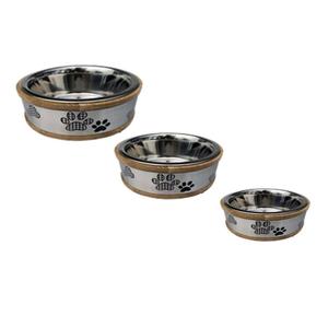 Indipets Wooden Ring Dog Bowl w/ Metal Paw Plate alternate view