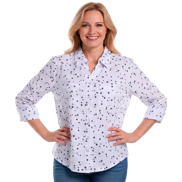 Petite Emily Daniels 3/4 Sleeve Star Roll Tab Sleeve Button Down