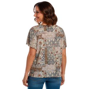 Petite Emily Daniels Short Sleeve Patchwork Zip Neck Blouse alternate view