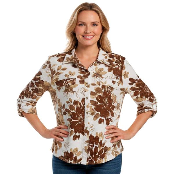Womens Emily Daniels Floral 3/4 Roll Tab Sleeve Button Down