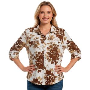 Womens Emily Daniels Floral 3/4 Roll Tab Sleeve Button Down