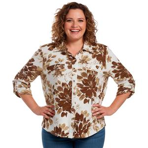 Plus Size Emily Daniels Floral 3/4 Roll Tab Sleeve Button Down