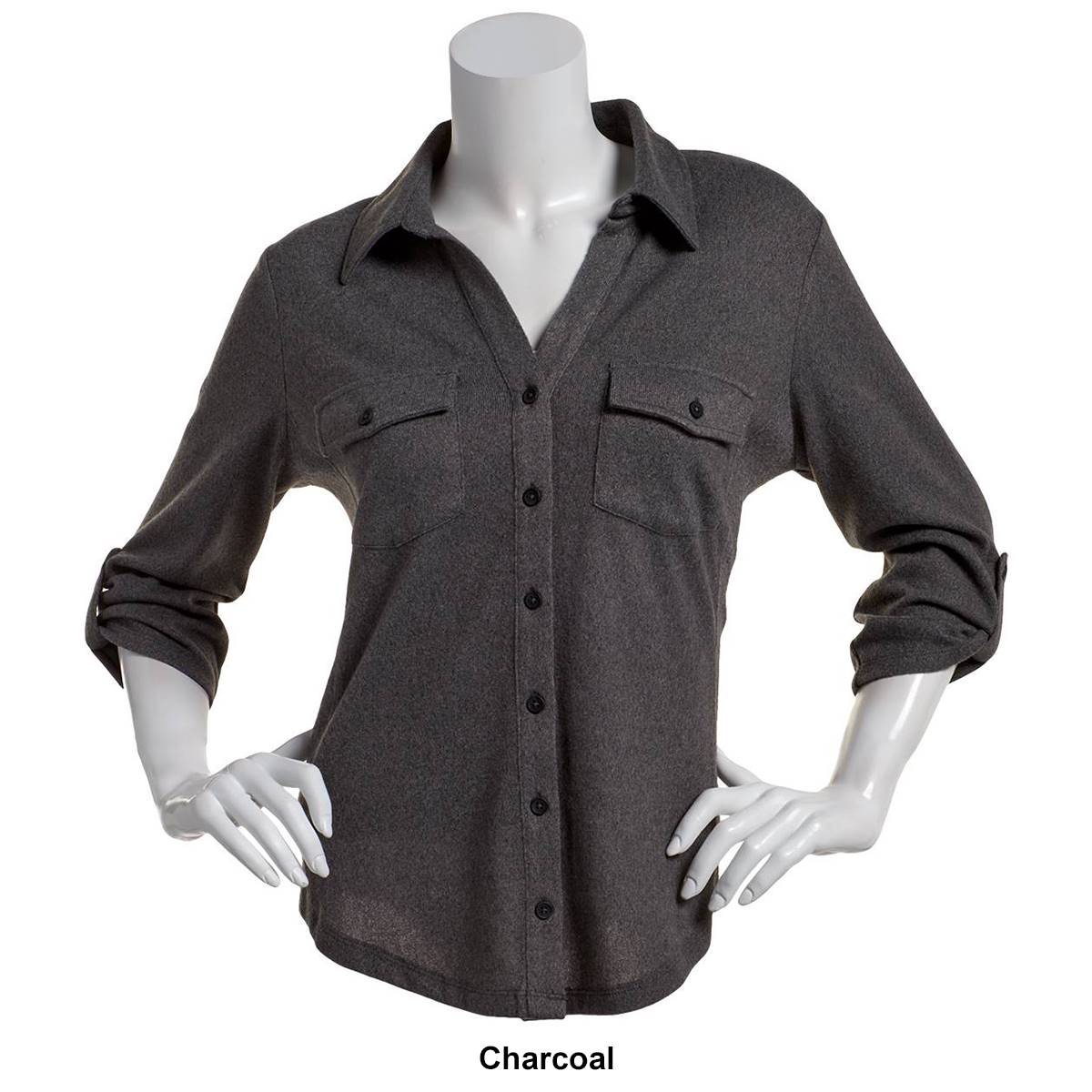 Womens Emily Daniels 3/4 Roll Sleeve Causal Button Down Tee