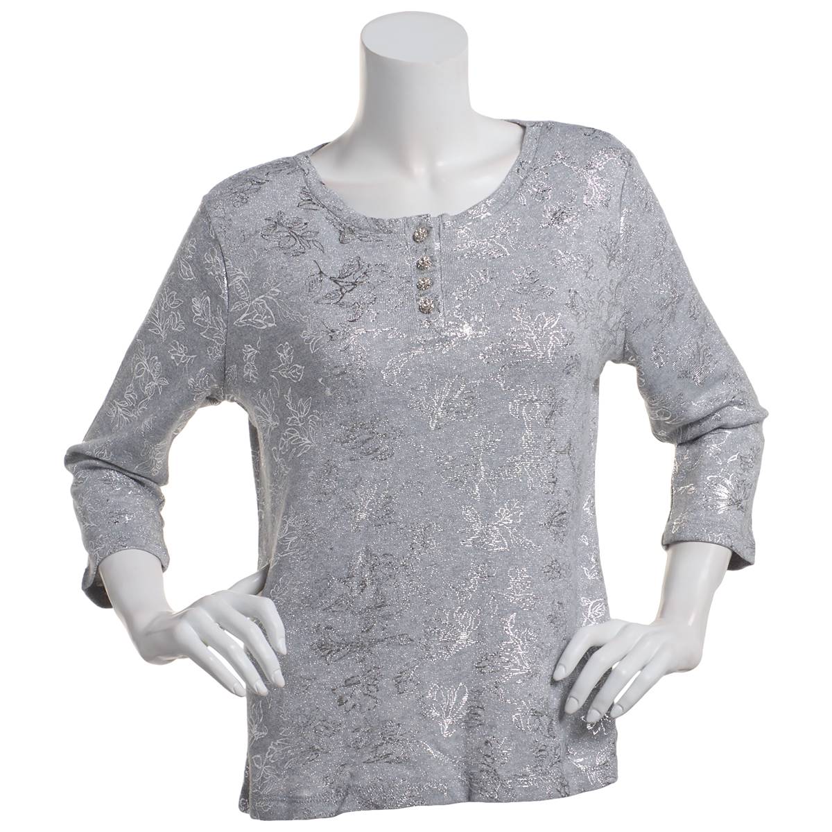 Womens Emily Daniels 3/4 Sleeve Foil Henley Tee