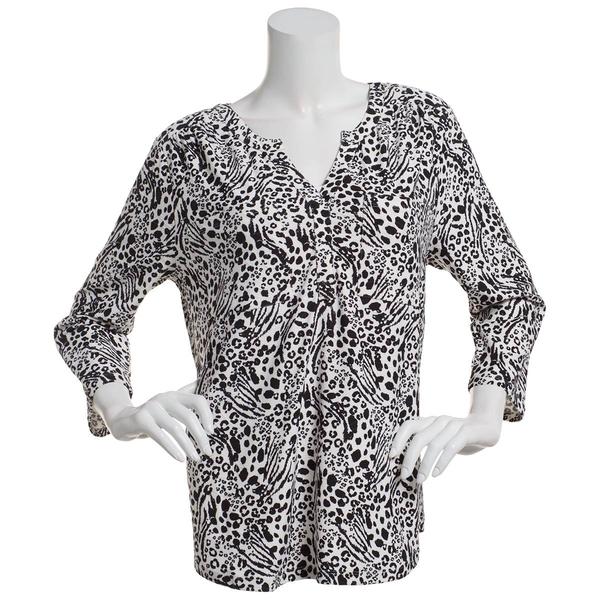 Womens Emily Daniels 3/4 Sleeve Jacquard Split Neck Blouse