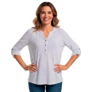 Womens Emily Daniels 3/4 Sleeve Dot Button Front Blouse