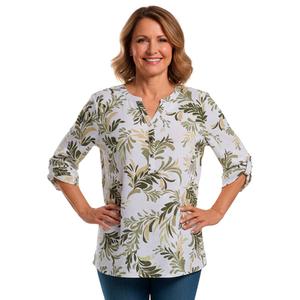 Womens Emily Daniels 3/4 Sleeve Abstract Leaf Button Front Blouse