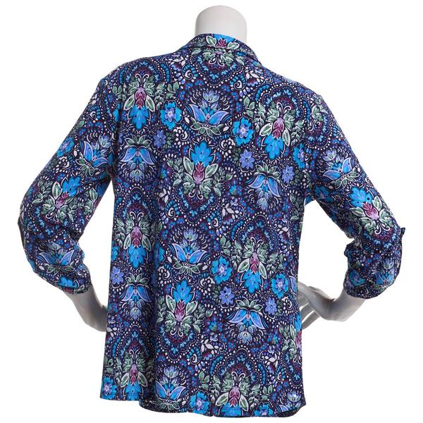 Womens Emily Daniels 3/4 Sleeve Damask Button Front Blouse alternate view