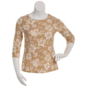Petite Emily Daniels 3/4 Sleeve Floral Jacquard Knit Tee
