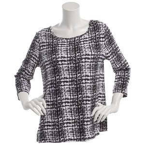 Petite Emily Daniels 3/4 Sleeve Plaid Jacquard Tunic Blouse