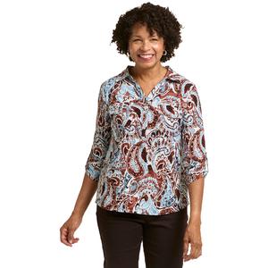 Plus Size Emily Daniels 3/4 Sleeve Paisley Button Front Blouse