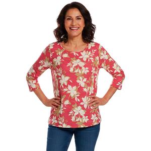 Womens Emily Daniels 3/4 Sleeve Floral Abstract Round Neck Tee