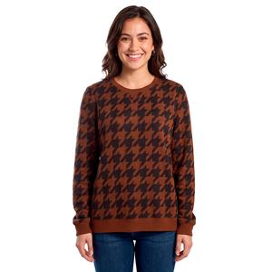 Womens Emily Daniels Long Sleeve Houndstooth Pullover Sweater