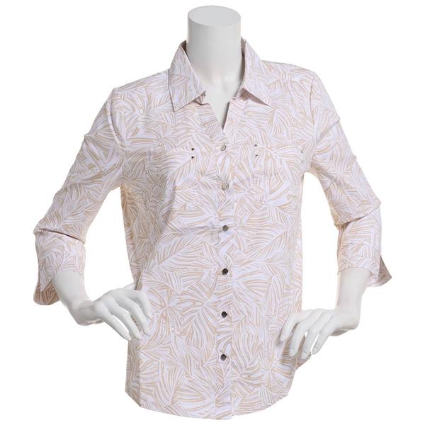 Womens Emily Daniels 3/4 Sleeve Knit To Fit Leaf Button Down