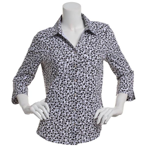 Womens Emily Daniels 3/4 Sleeve Floral Knit To Fit Button Down