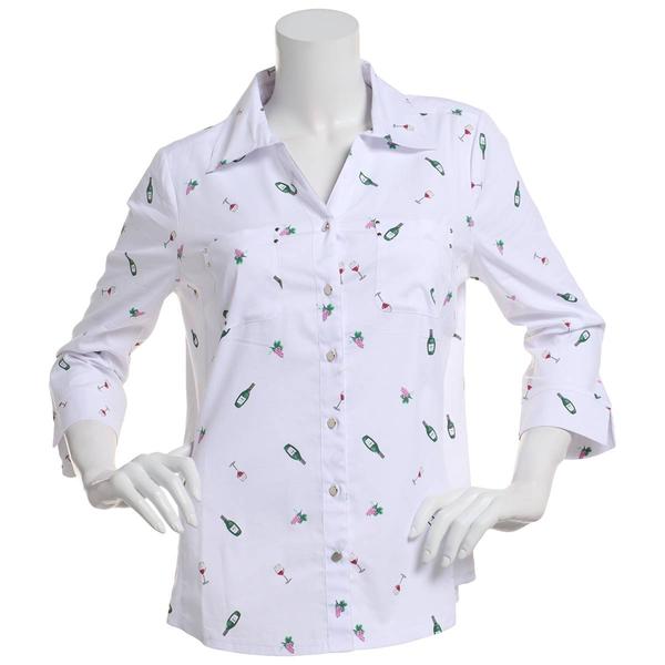 Womens Emily Daniels Wine & Grapes Knit To Fit Button Down