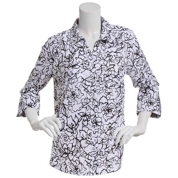 Womens Emily Daniels Floral Knit To Fit Casual Button Down