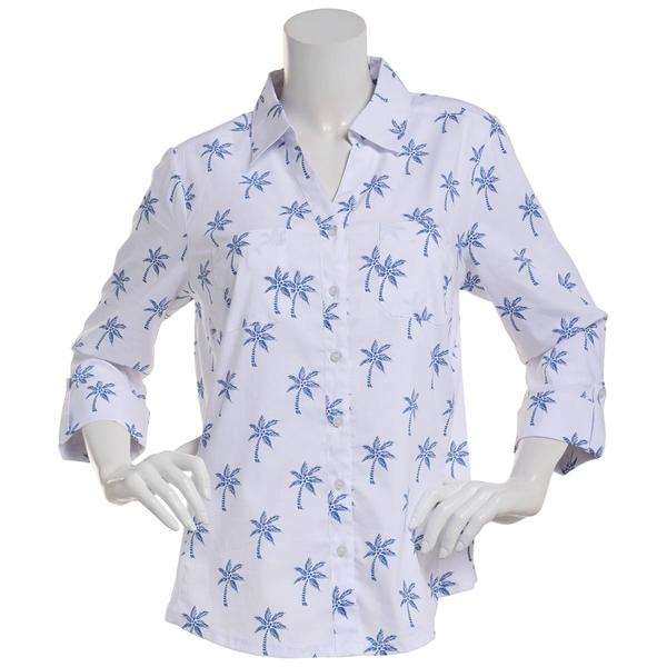 Womens Emily Daniels 3/4 Sleeve Palm Casual Button Down alternate view