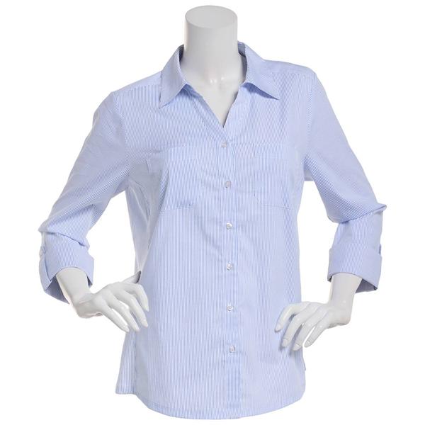 Womens Emily Daniels 3/4 Sleeve Stripe Casual Button Down alternate view