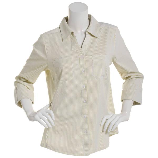 Womens Emily Daniels Stripe Casual Button Down - White/Green alternate view