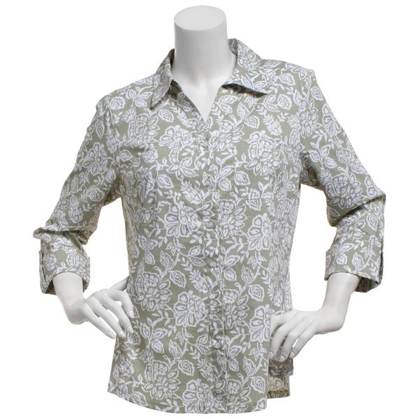 Petite Emily Daniels 3/4 Sleeve Floral Casual Button Down