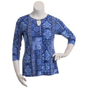 Plus Size Emily Daniels 3/4 Sleeve Patchwork Bar Neck Blouse