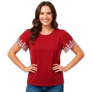 Womens Emily Daniels Puff Sleeve Eyelet Scallop Trim Blouse