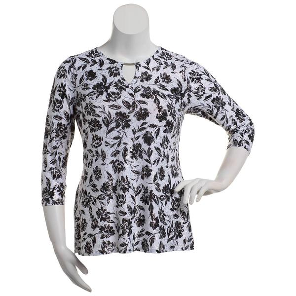 Womens Emily Daniels 3/4 Sleeve Stencil Floral Bar Neck Blouse alternate view