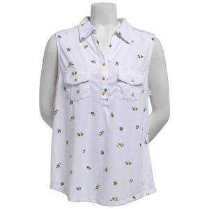 Womens Emily Daniels Sleeveless Ditsy Lemon Split Neck Blouse
