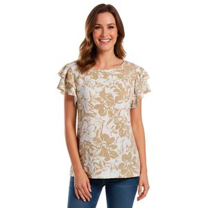 Womens Emily Daniels Double Ruffle Sleeve Abstract Floral Blouse