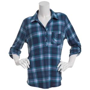 Plus Size Emily Daniels 3/4 Sleeve Plaid Hacci Blouse- Blue/Green