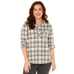 Plus Size Emily Daniels 3/4 Sleeve Plaid Hacci Blouse- Grey/Ivory