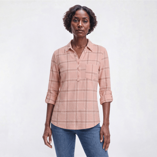 Womens Emily Daniels 3/4 Sleeve Plaid Pullover Flannel Tee