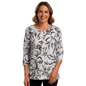 Womens Emily Daniels 3/4 Sleeve Texture Round Neck Floral Blouse