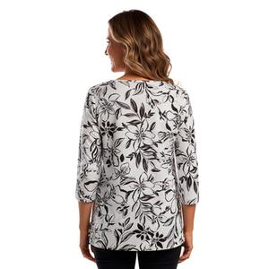 Womens Emily Daniels 3/4 Sleeve Texture Round Neck Floral Blouse alternate view