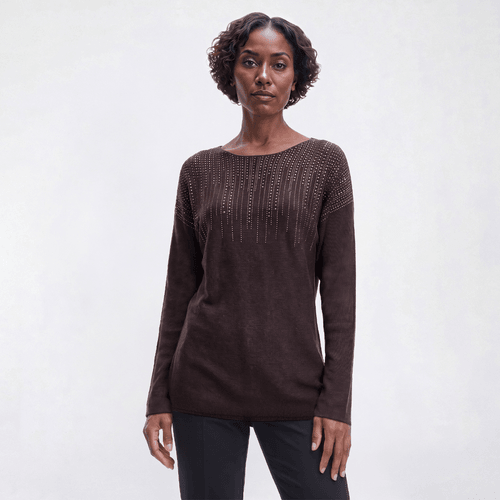 Womens Emily Daniels Dolman Sleeve Boat Neck Bling Rib Sweater