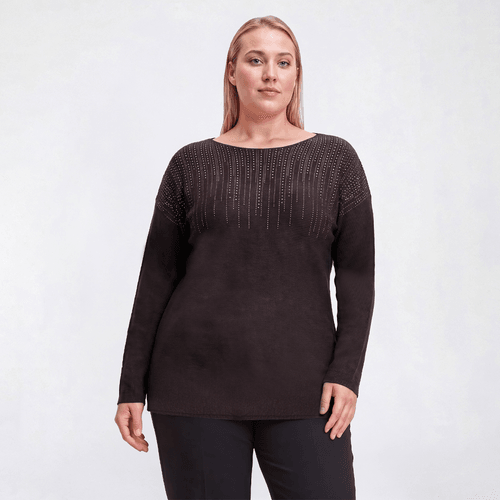 Plus Size Emily Daniels Dolman Sleeve Boat Neck Bling Rib Sweater