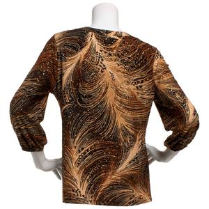Plus Size Emily Daniels 3/4 Sleeve Foil Feather Split Neck Blouse alternate view