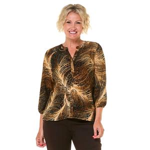 Womens Emily Daniels 3/4 Sleeve Foil Feather Split Neck Blouse alternate view
