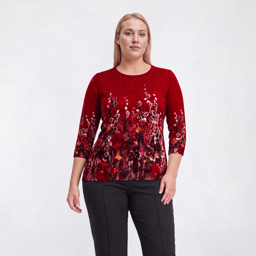 Plus Size Emily Daniels 3/4 Sleeve Botanical Rhinestone Sweater