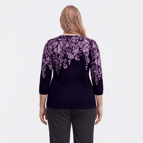 Plus Size Emily Daniels 3/4 Sleeve Floral Rhinestone Sweater alternate view