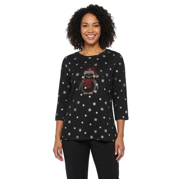 Womens Emily Daniels 3/4 Sleeve Snowflake Penguin Tee alternate view