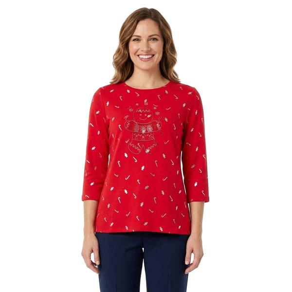 Womens Emily Daniels 3/4 Sleeve Gingerbread Candy Cane Tee alternate view