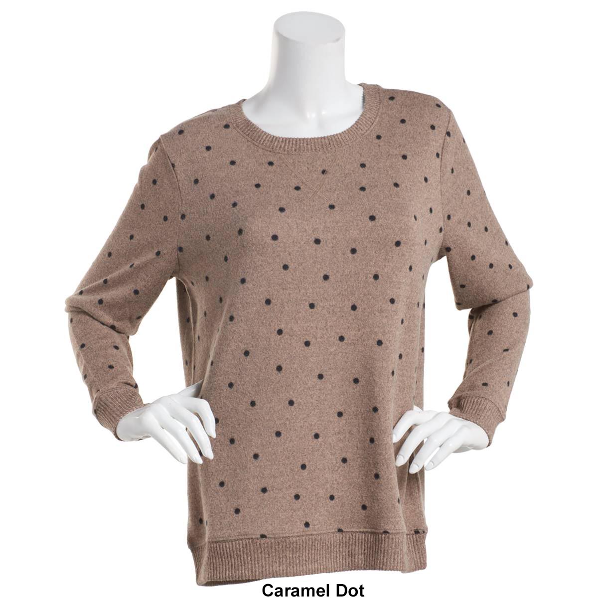 Womens Emily Daniels Long Sleeve Dot Hacci Crew Neck Tee