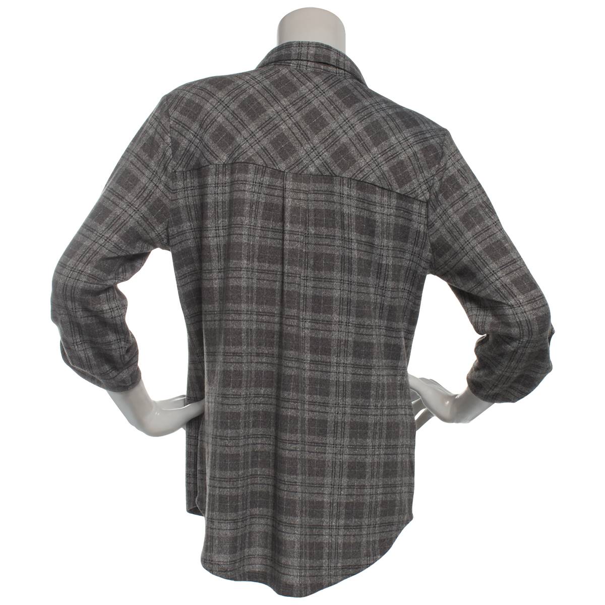 Womens Emily Daniels 3/4 Sleeve Grey Plaid Henley Blouse