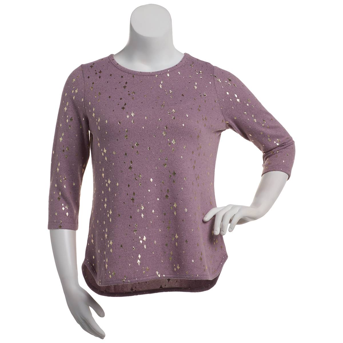 Womens Emily Daniels Long Sleeve Foil Stars Knit Tee