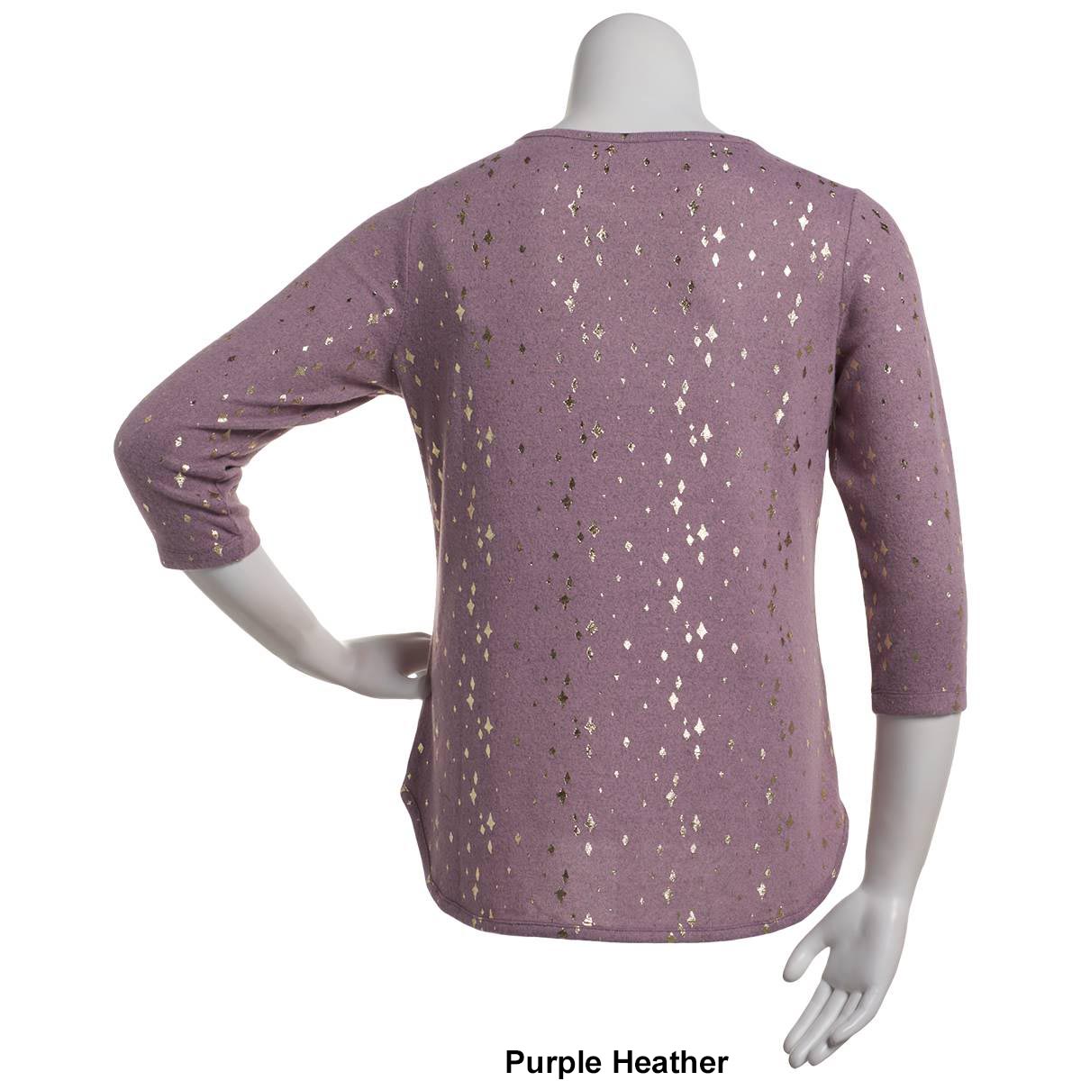 Womens Emily Daniels Long Sleeve Foil Stars Knit Tee