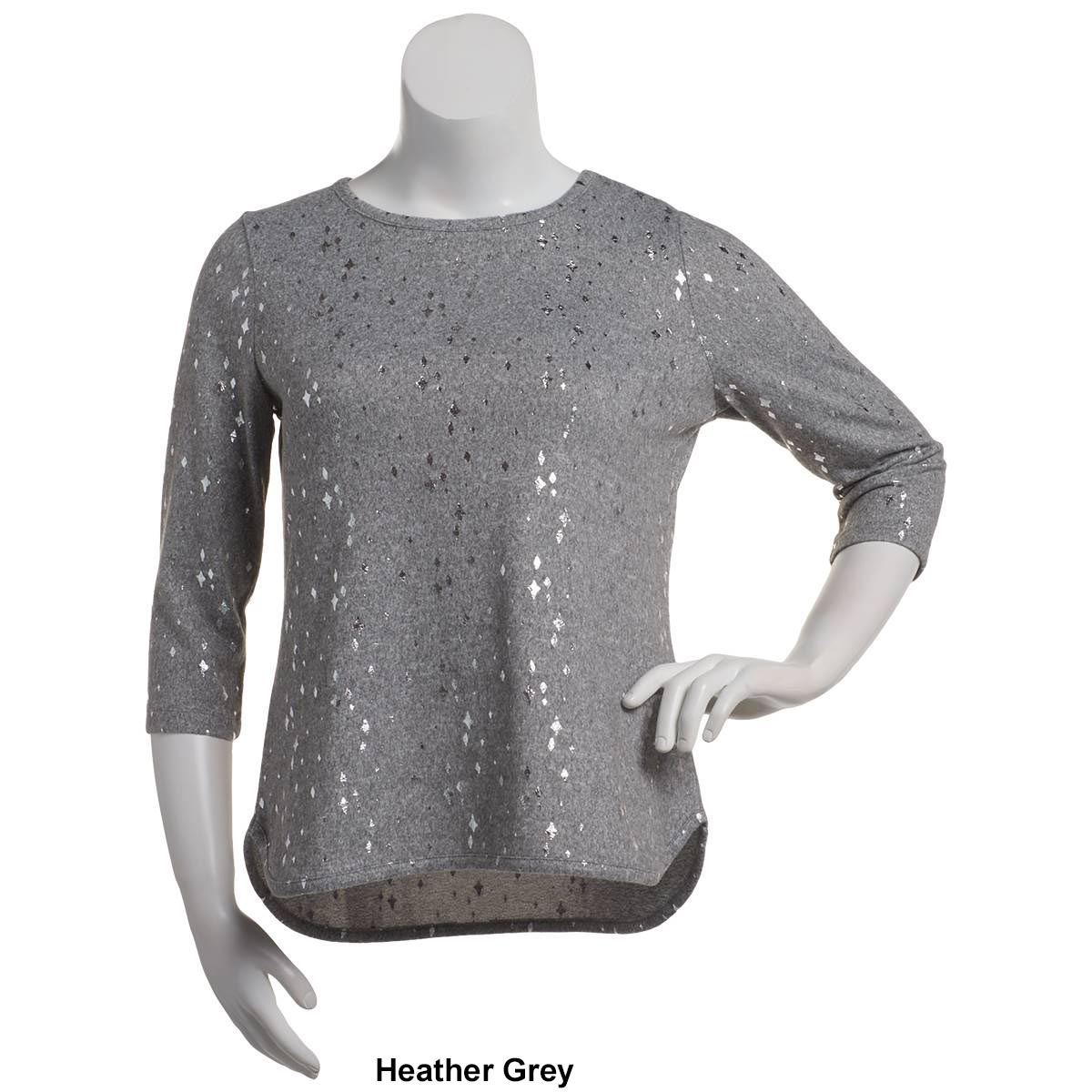 Womens Emily Daniels Long Sleeve Foil Stars Knit Tee