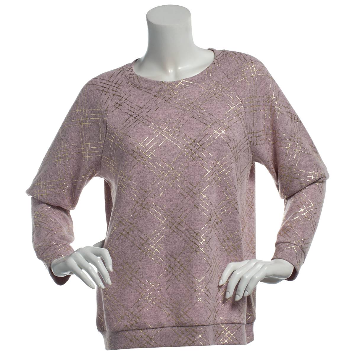 Womens Emily Daniels Long Sleeve Foil Hatch Crew Neck Tee