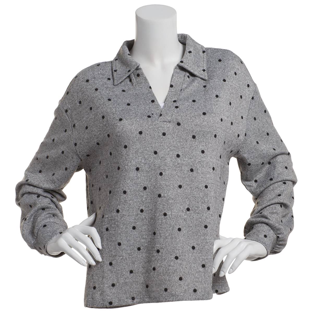 Plus Size Emily Daniels Long Sleeve Dots Split Neck Blouse